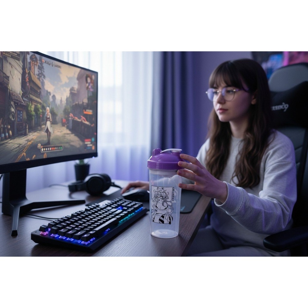 GamerSupps Waifu Cup Lazy Day w/Decal 24oz Purple New Limited Edition Shaker